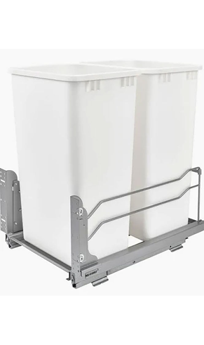 DOUBLE HEAVY GAUGE TRASH PULL OUT WHITE BPLSTIC BINS INCLUDED