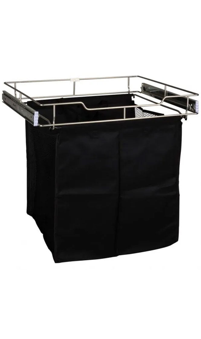SATIN NICKEL 14" DEEP PULLOUT CANVAS HAMPER WITH REMOVABLE LAUNDRY BAG
