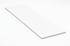 White hardboard sheet with dimensions and material details on a white background