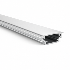 A long, slim silver metal channel profile with a black inner liner, shown at an angle on a clean white background.