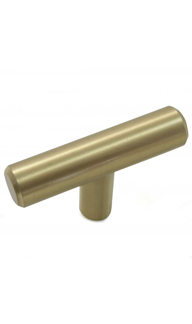 STEEL T-BAR KNOB - SATIN BRASS - 2" OA