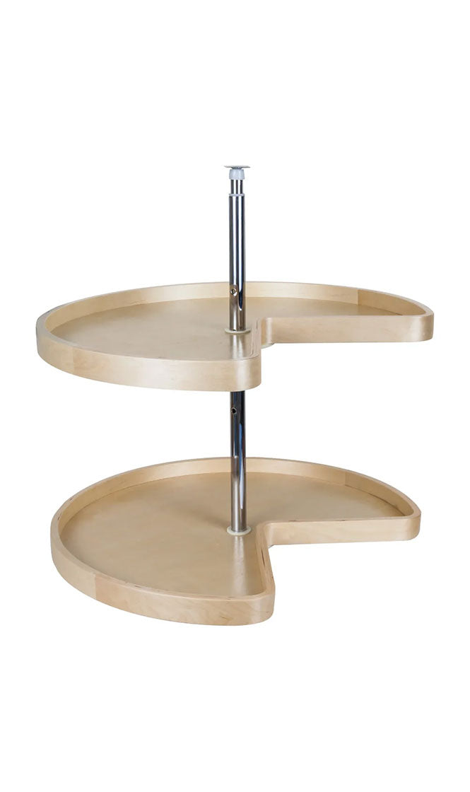24" KIDNEY TWO-SHELF BANDED WOOD LAZY SUSAN SET