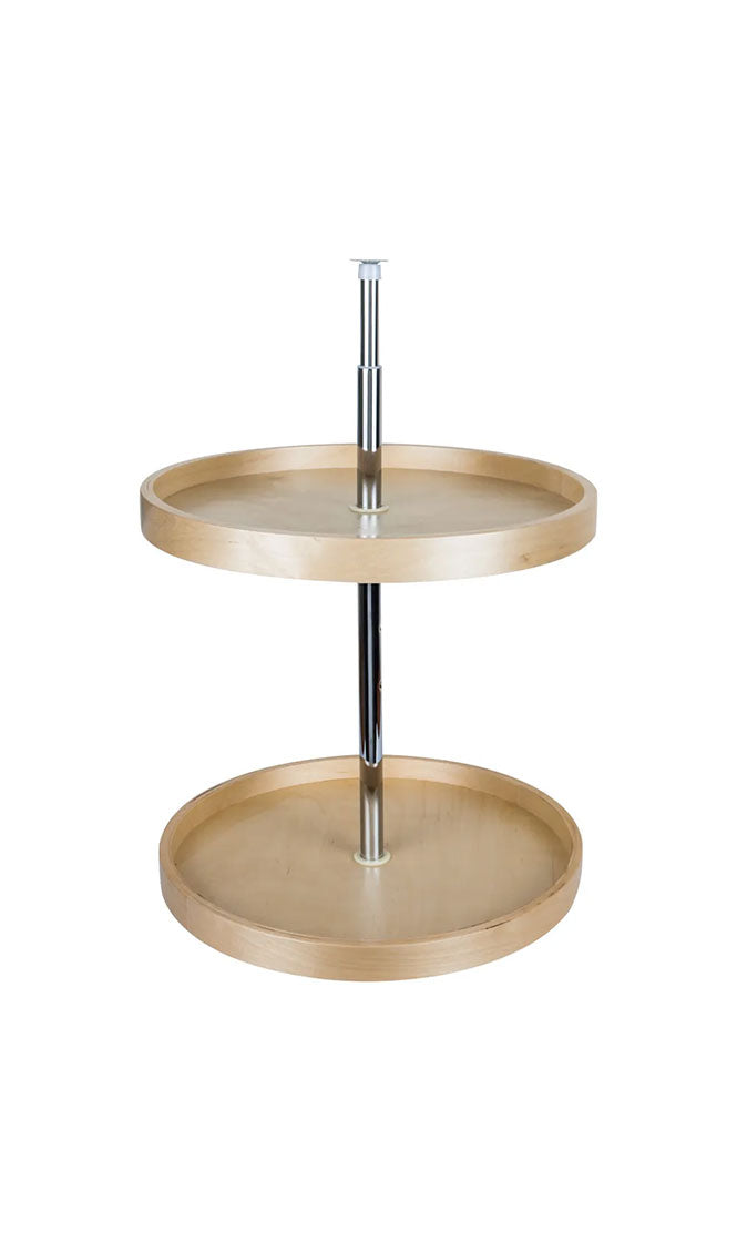 24" ROUND TWO-SHELF BANDED WOOD LAZY SUSAN SET