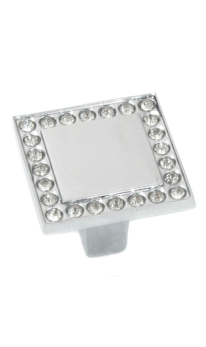 BELLAGIO SQUARE KNOB - POLISHED CHROME/CRYSTALS