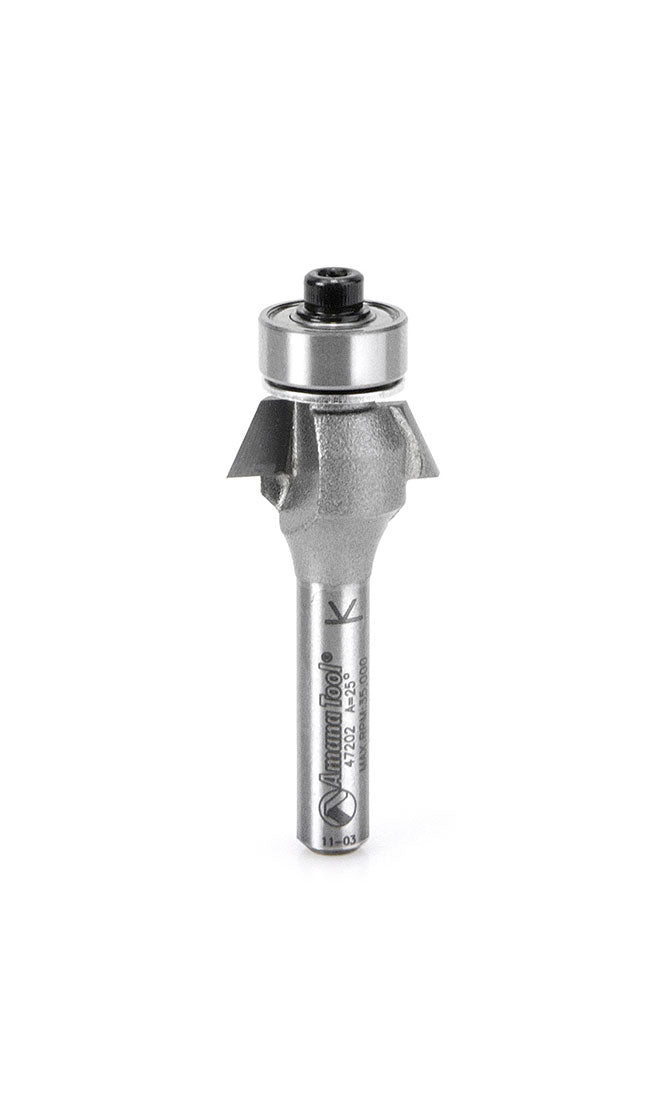 Carbide Tipped Bevel Laminate Trim 25 Deg X 3/4 Dia X 1/4 x 1/4 Inch Shank With Ball Bearing