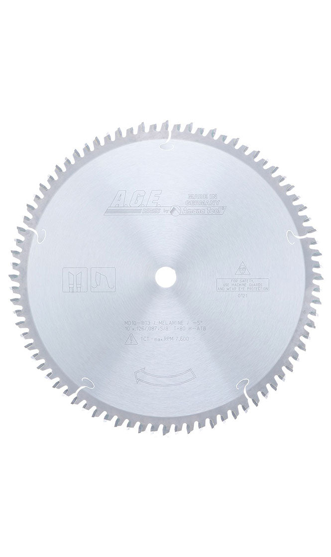 Carbide Tipped Double-Sided Melamine 10 Inch Dia x 80T H-ATB, -5 Deg, 5/8 Bore Circular Saw Blade