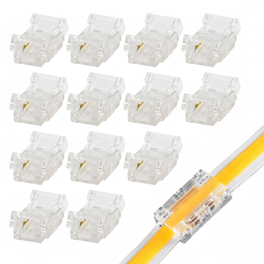  clear RJ45 network connectors shown on a white background, with one connector highlighted over a yellow cable to demonstrate use.