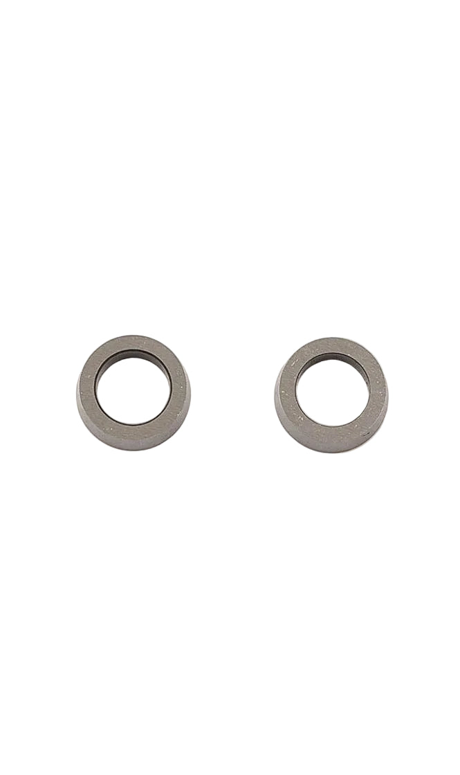 Two gray circular wheel cutters for laminate cutting machines.