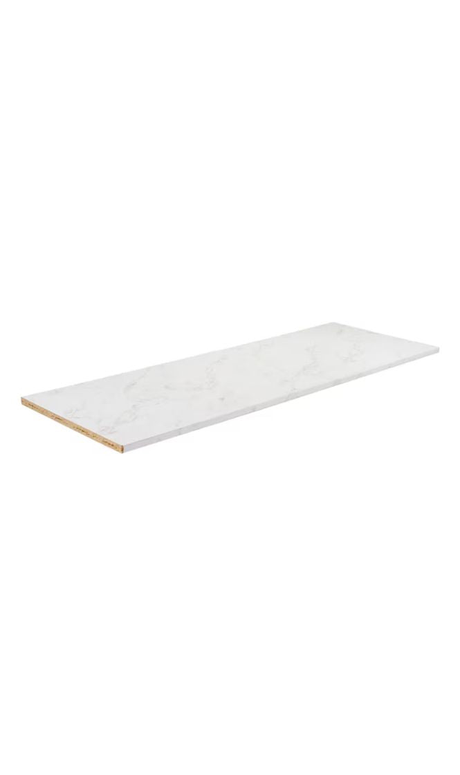 Stretta White Marble Left-Hand Miter-Cut Laminate Square Countertop 6-Feet x 25.5-Inches x 1.125-Inches